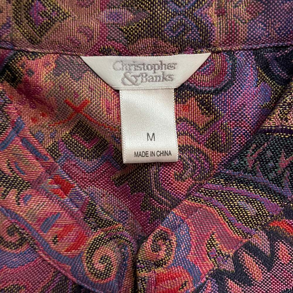 Christopher & Banks women's M pink purple paisley button light weight jacket - Picture 3 of 3